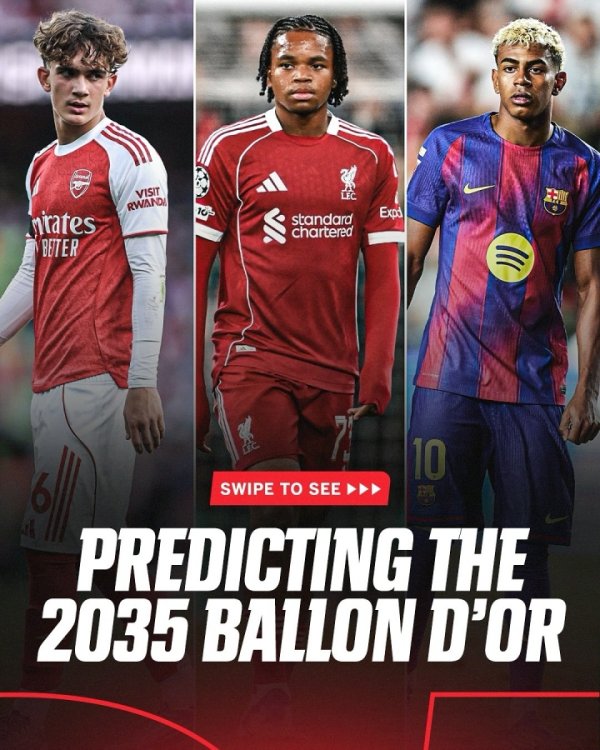 🚀ESPN：15岁说念曼、17岁恩古莫哈、18岁亚马尔将竞争2035金球奖