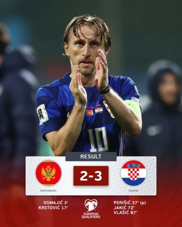 不败收官！克罗地亚3-2逆转黑山，佩里西奇点射、弗拉西奇绝杀
